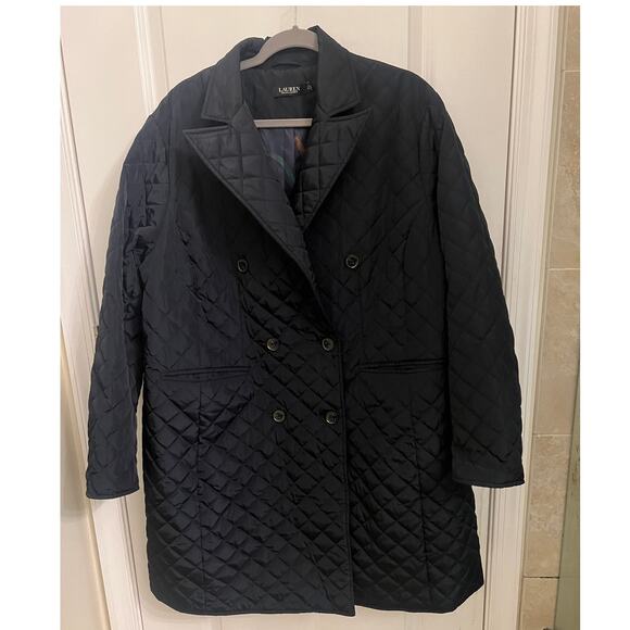 Lauren Ralph Lauren Women's 1X Double-Breasted Diamond Quilted Navy Barn Coat - Picture 2 of 11